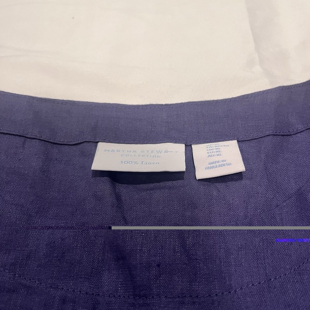 Martha Stewart Collection 100% Linen Blouse Size XL Blue 3/4 Sleeves Side Slits - Picture 2 of 6